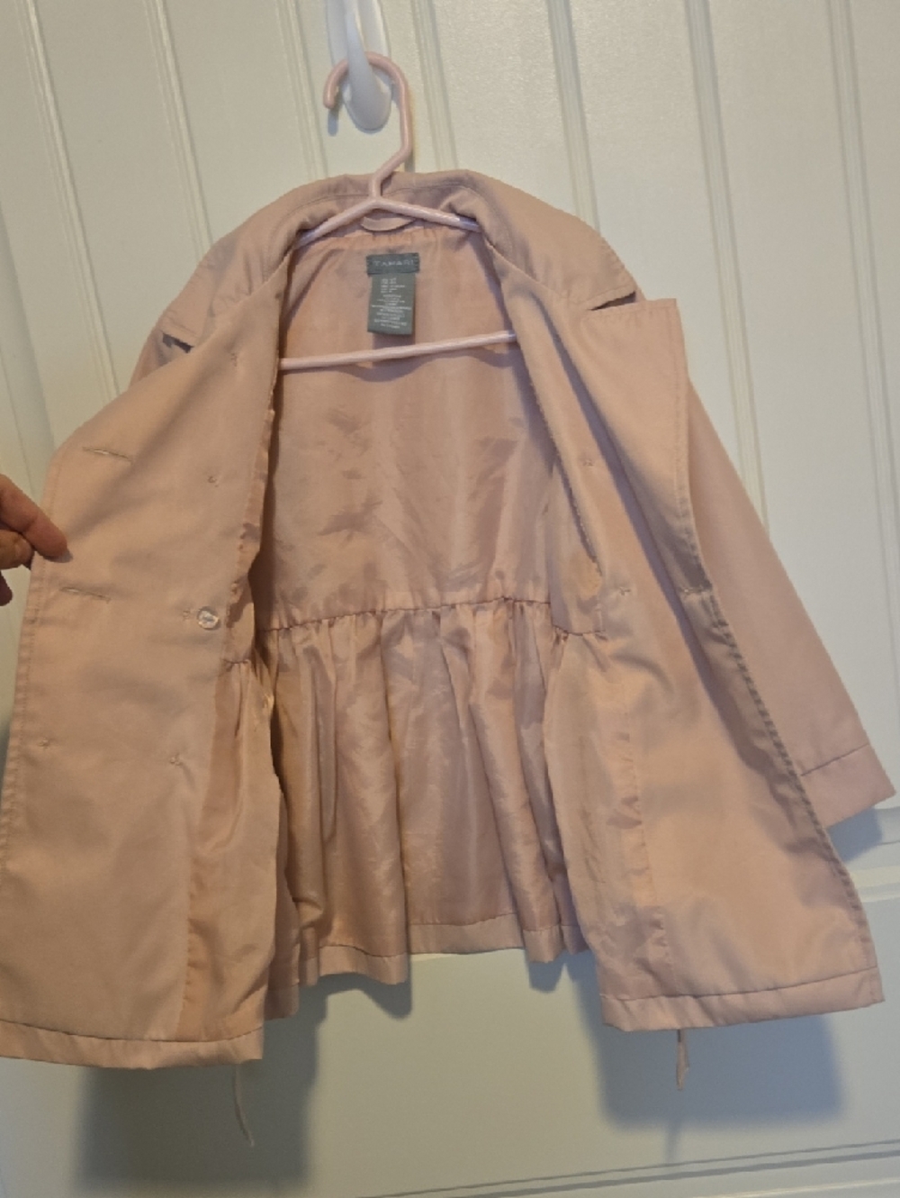 Tahari Girls Pale Pink Double-Breasted Pea Coat with Tie Belt - Picture 4 of 5